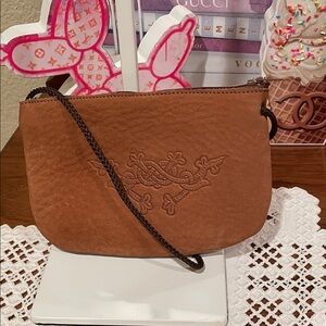 Women's Brown Embossed Leather Crossbody Bag